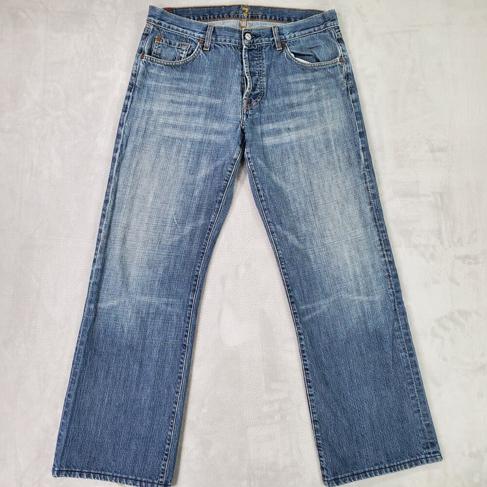 Vintage 7 For All Mankind Jeans Mens 34x31 Long Relaxed Blue Button Fly USA